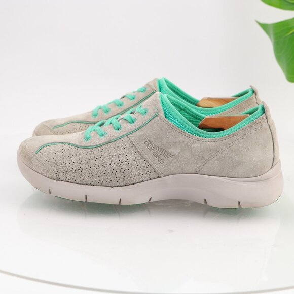 Dansko Womens Elise Sneaker Size 40 9 Gray Suede Green Comfy Walking Shoe LaceUp - Picture 8 of 12